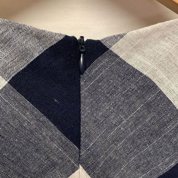 THML Navy White Large Check Frayed SS Boho Embroidered Knee Length Dress Size M - Picture 10 of 16